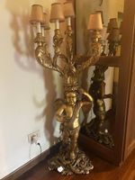 Lampe de terre antique ange bois feuille d’or majestueuse!