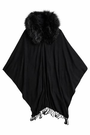 ELEGANTES SCHWARZES CAPE-TUCH MIT KUNSTFELLKRAGEN