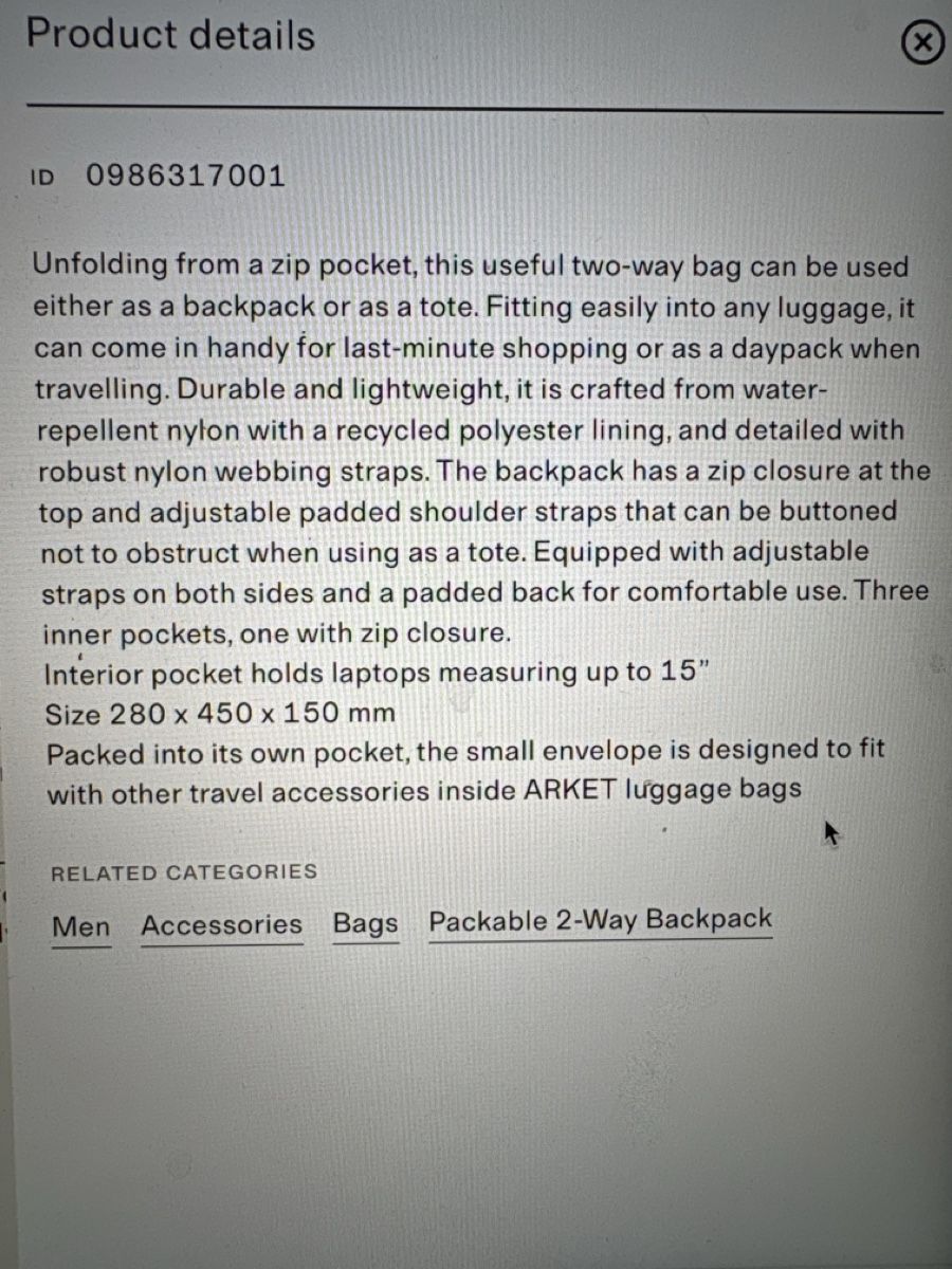 Zaini: Sac à dos noir ARKET 2-way backpack – Usato da Genève venduto da flo_qxp6 2