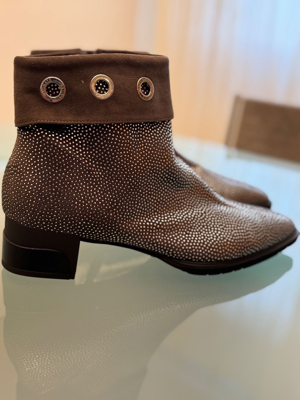 Brunate Scarpe da donna: Damen Stiefeletten Leder mit Glitzer – Nuovo (secondo la descrizione) da Unterägeri venduto da Jr61 1