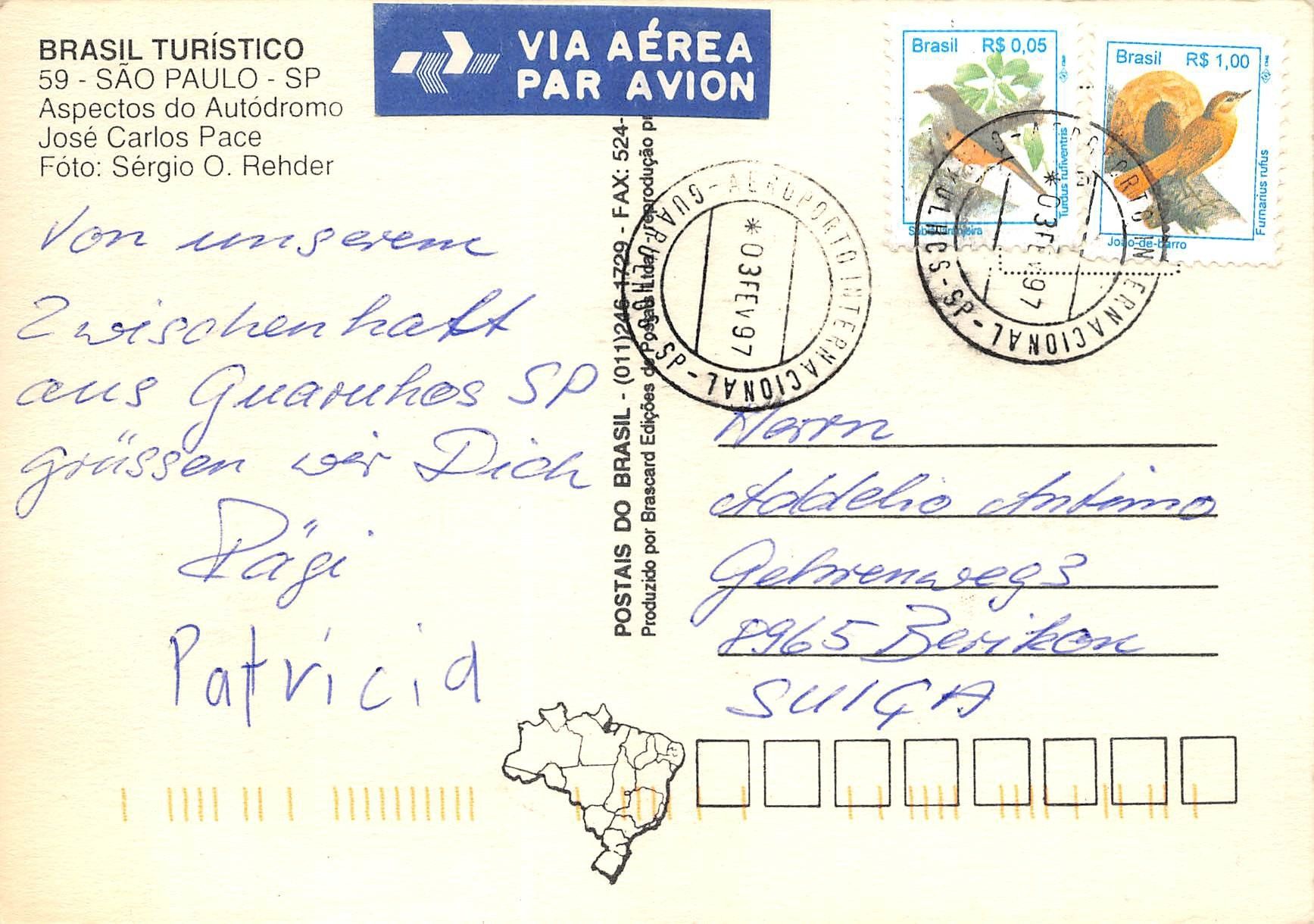 Ansichtskarten: Autodromo Interlagos, Sao Paulo, Luftpost – Gebraucht aus Ottikon b.Kemptth. von Neptun1974 1