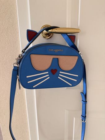 Tasche Karl Lagerfeld Katzen Design blau guter Zustand