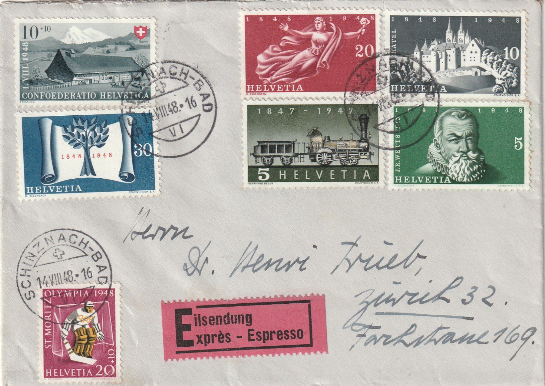 Alle Briefmarken: Eil-Brief mit Buntfrankatur 1948 – Gebraucht aus Rorschacherberg von fratovi2