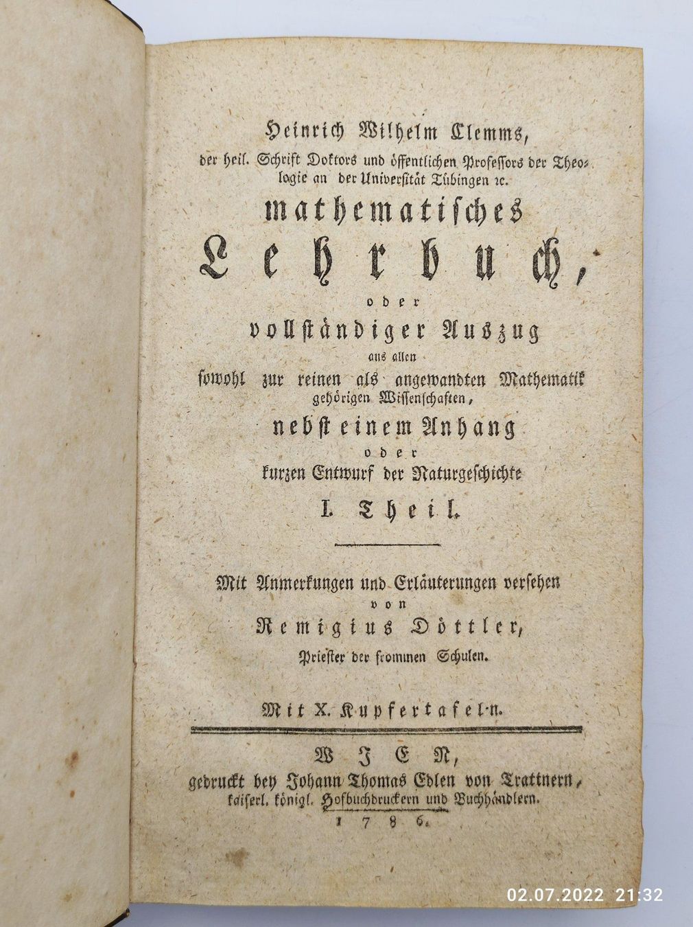 Bücher: CLEMM - MATHEMATISCHES LEHRBUCH 1786 – Gebraucht aus Goldach von Gaip 2