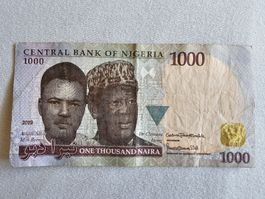 Alte Nigeria Banknote 1000 Naira 2019 gebrauchter Zustand