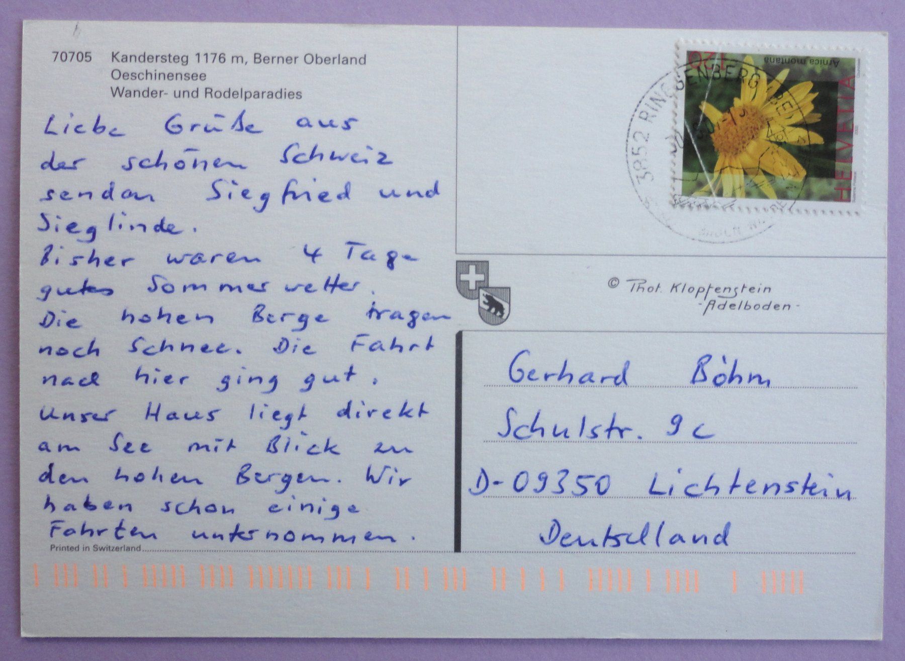 Cartoline postali: Kandersteg 1176 m, B.O., Oeschinensee – Usato da Fétigny venduto da Billy2miny 1