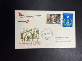 Swissair Erstflugbrief Brazzaville-Zürich 1986