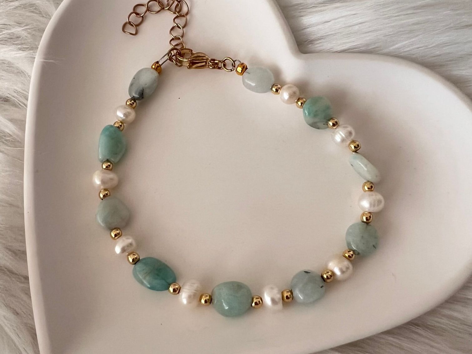 Bracciali & Braccialetti: Bracelet en amazonite et perles de culture – Nuovo e nell'imballaggio originale da Pully venduto da sunaddict 2