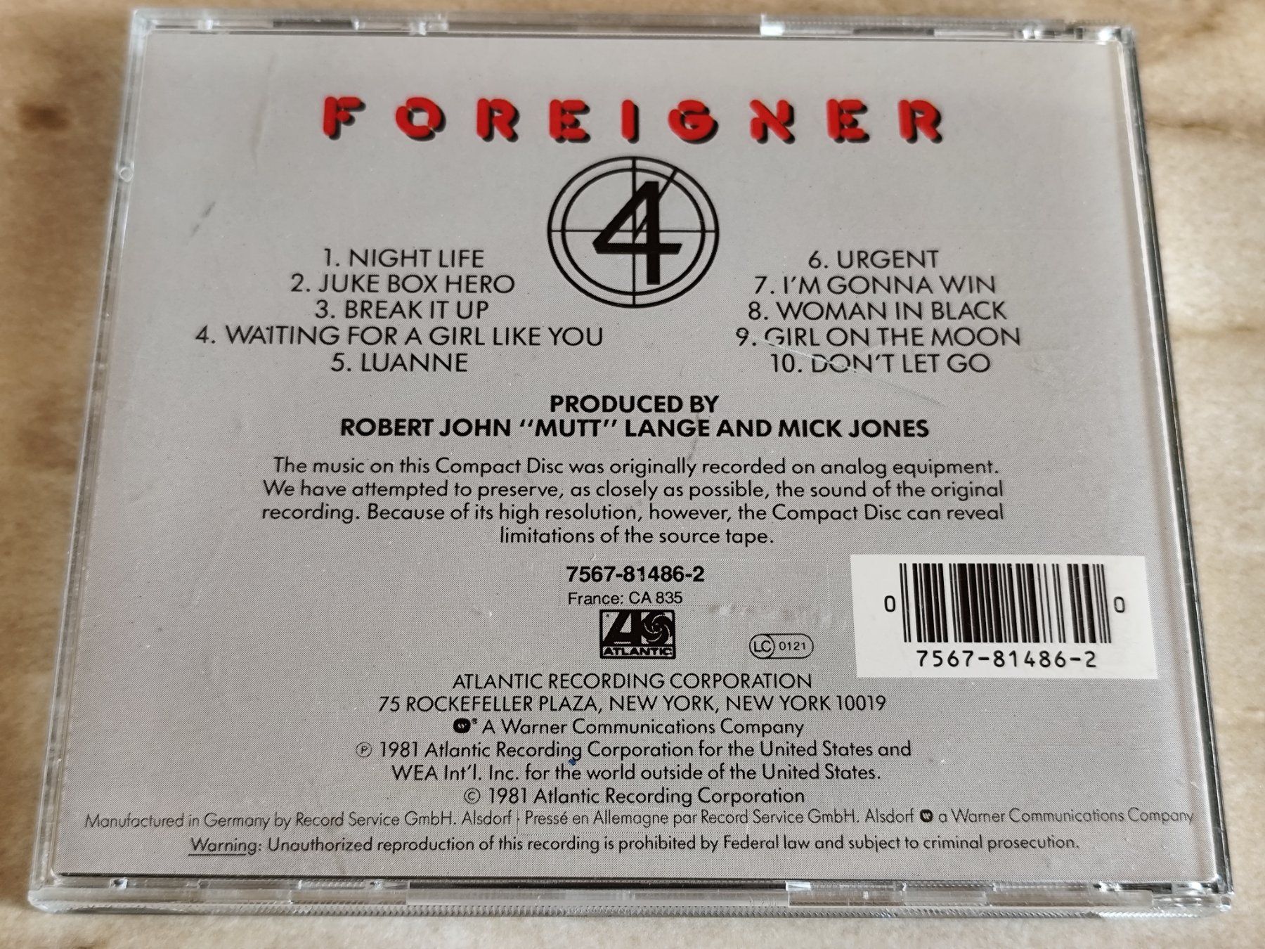 CD: FOREIGNER - FOREIGNER 4 (1981) Atlantic Recording Corp. – Usato da Ermenswil venduto da easyric 2