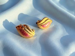 Vintage Ohrclips, goldfarben mit rosa Emaille, Top Zustand!