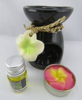 Duftlampe - Keramik Set mit Kerze & Sandelholz Aromaöl - Neu