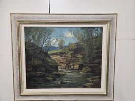 Ölgemälde Flusslandschaft mit Signatur 