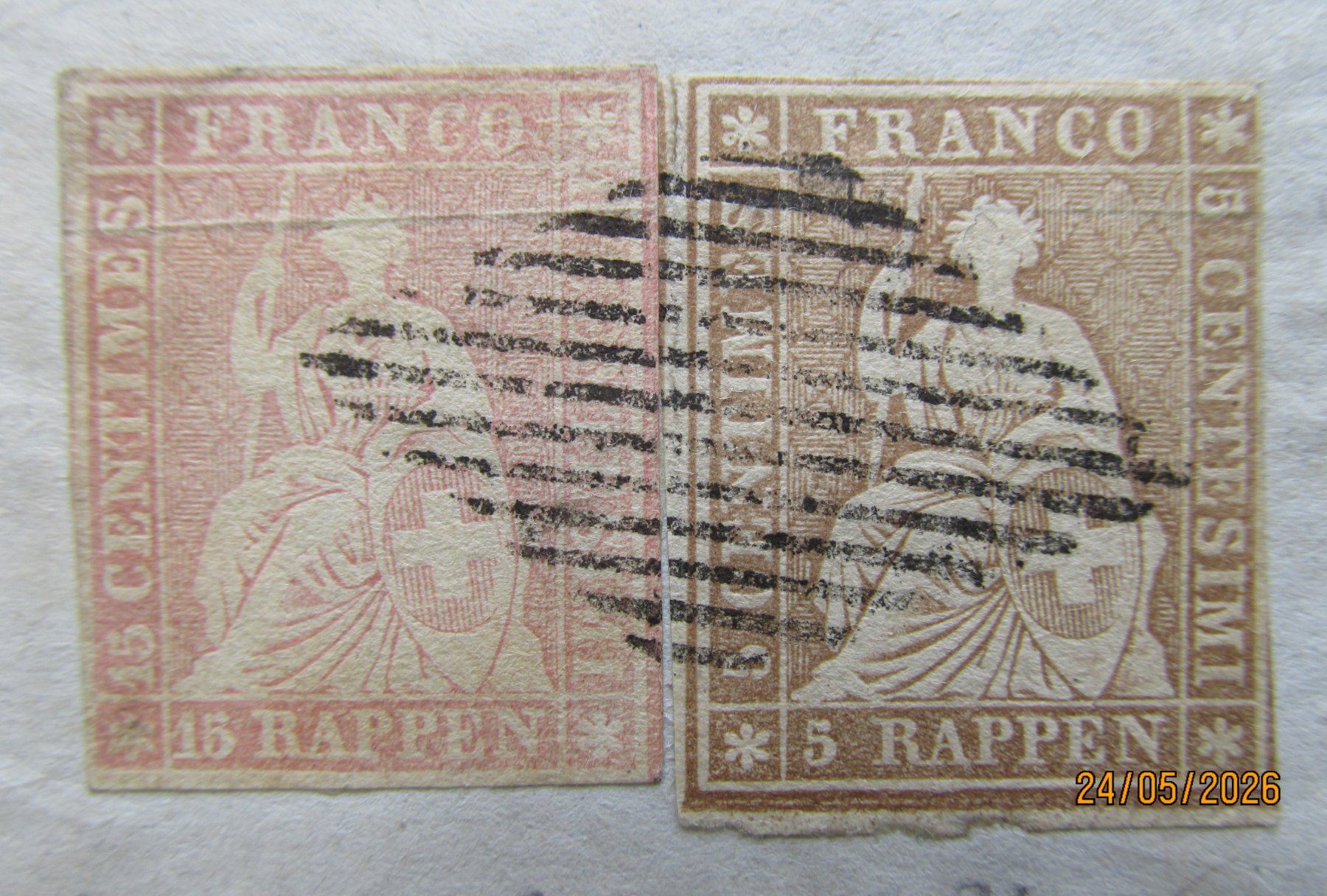 Tutti i francobolli: 22B1 & 24B1 VOM 30.8.1856 VON BURGDORF, SBK 650.- – Usato da Neuhausen venduto da WMUELLI 2