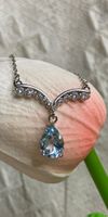 Blau Topaz Tropfen Halskette Sterling Silber 925 NEU