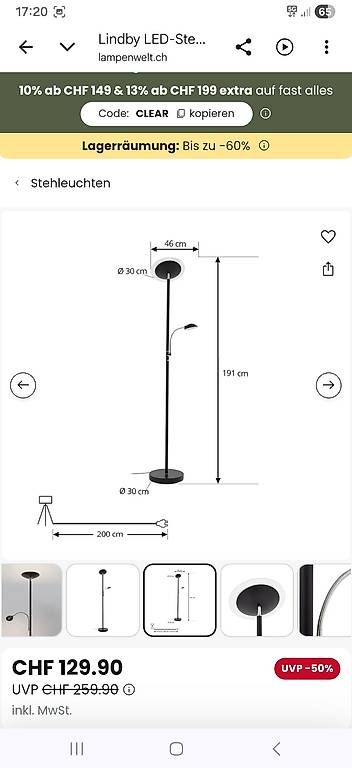 Lampes: LED-Stehlampe Lindby mit Leselampe – D'occasion à Embrach par Corina107 2