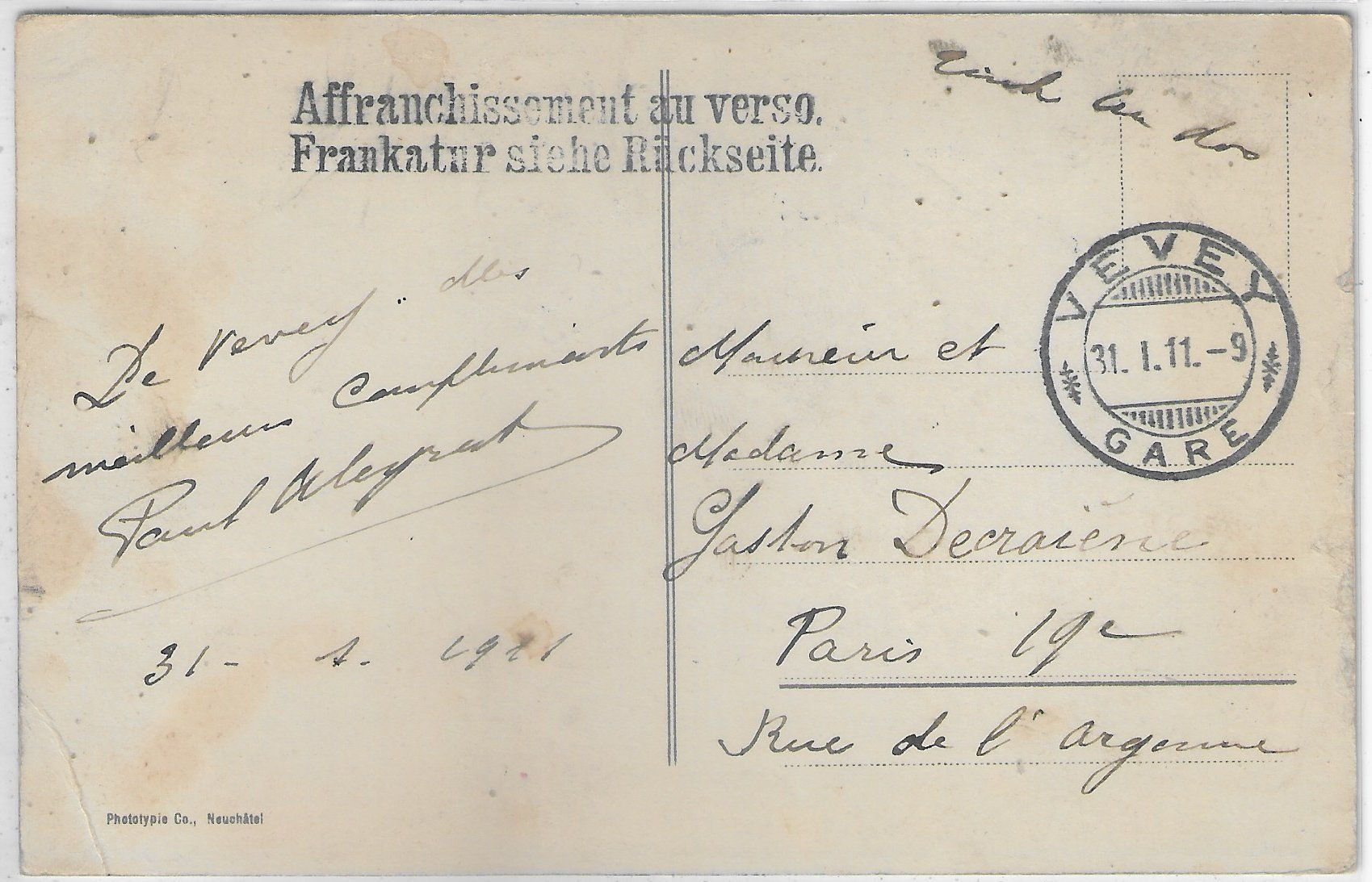 Cartoline postali: Vevey - Lac Leman - Litho – Usato da Ettingen venduto da Kartenplanet 1