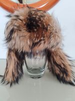LUXUS WINTER MÜTZE PELZ FELL WASCHBÄR FUCHS LEDER NIETEN