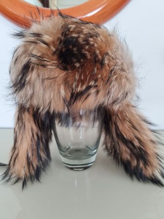 LUXUS WINTER MÜTZE PELZ FELL WASCHBÄR FUCHS LEDER NIETEN