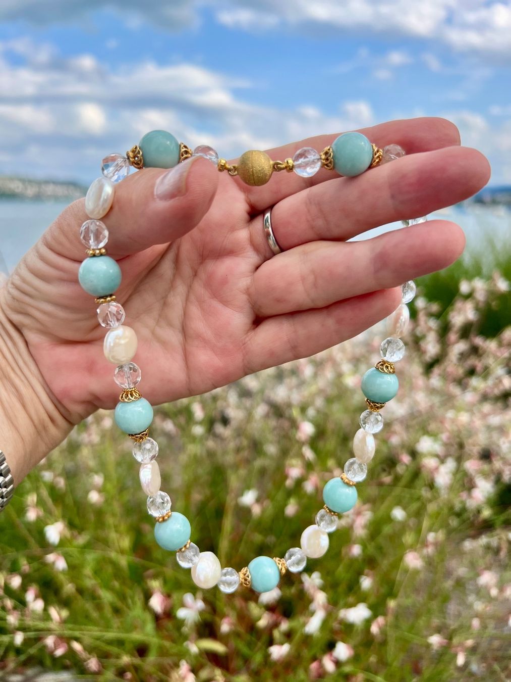 Ketten: Amazonit & Perlen Halskette Vergoldet – Gebraucht aus Rüschlikon von ThereseJewelryDesign 5