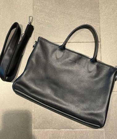 Schwarze Leder Handtasche Damen Longchamp