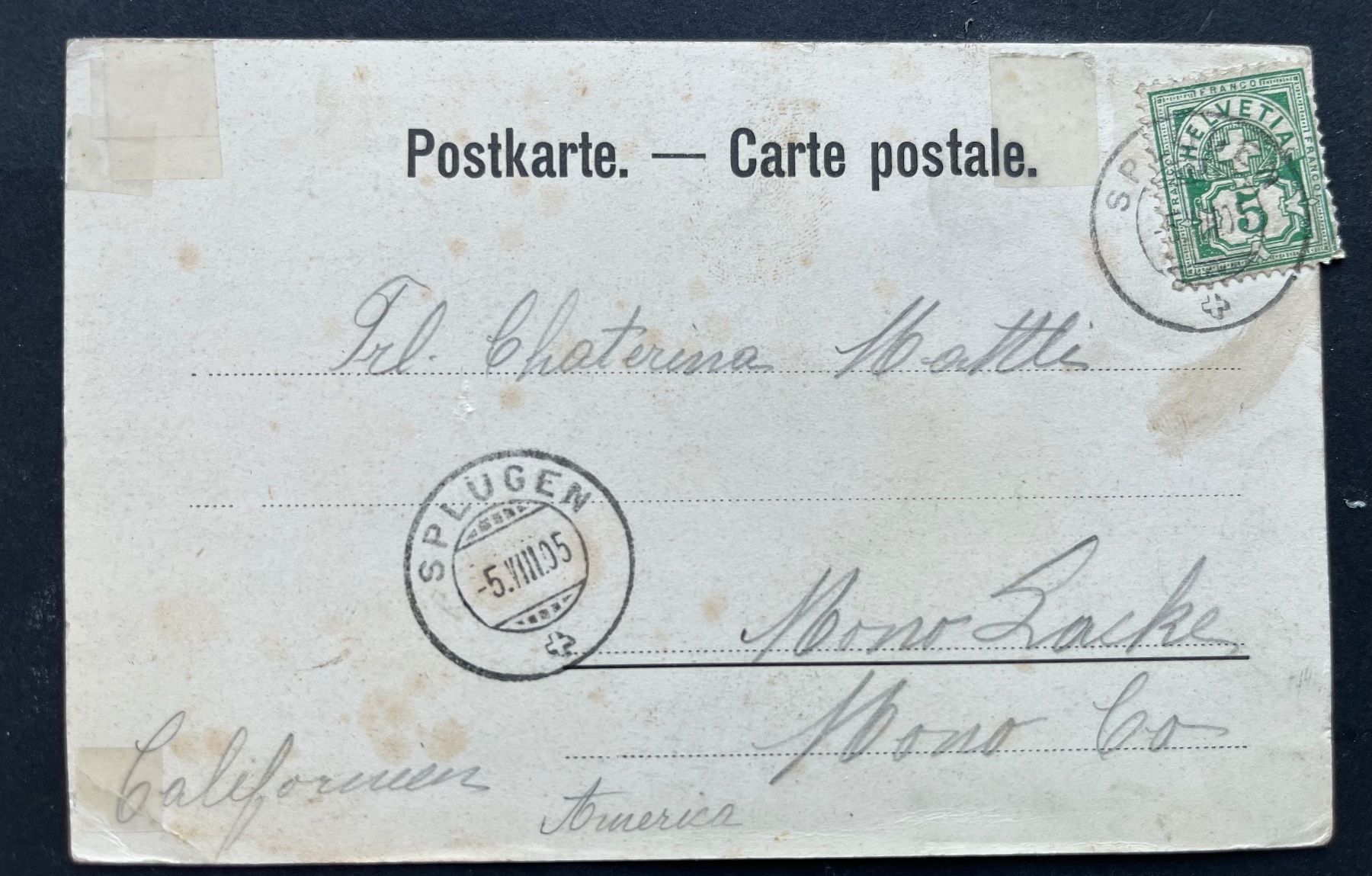 Cartoline postali: Gruss vom Splügenpass, 1905 – Usato da Wabern venduto da DaxKarten-75 1