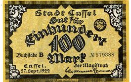 Cassel 100 Mark 27.09.1922 Buchstabe B VZ+-VZ++