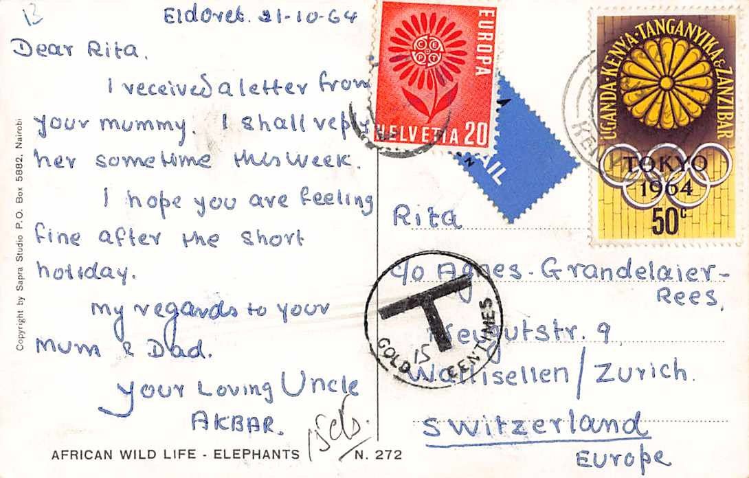 Cartoline postali: EXOTISCHE Ansichtskarte ELEFANT, austaxiert – Usato da Lufingen venduto da TopAnsichtskarten 1