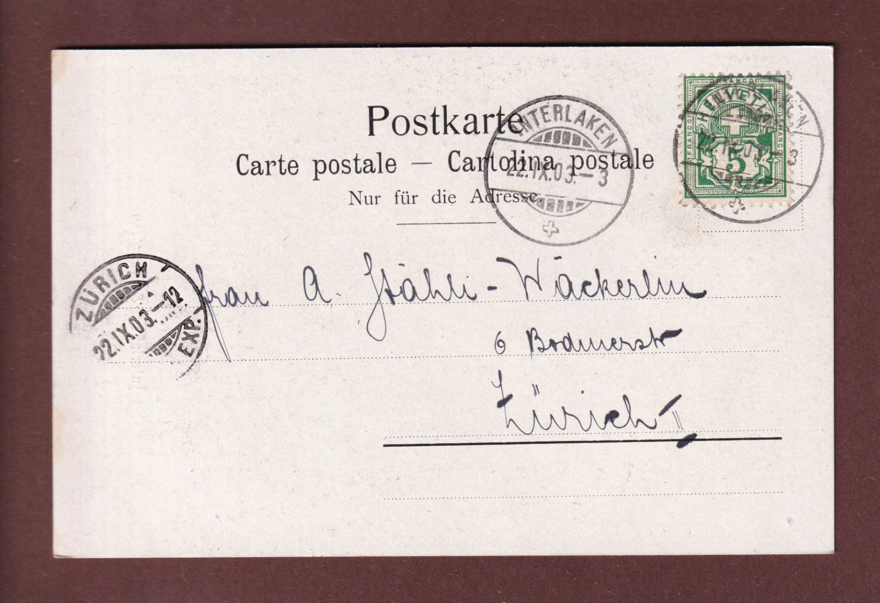 Cartoline postali: INTERLAKEN - Jungfrau - 1903 – Usato da Pully venduto da nicecards 1