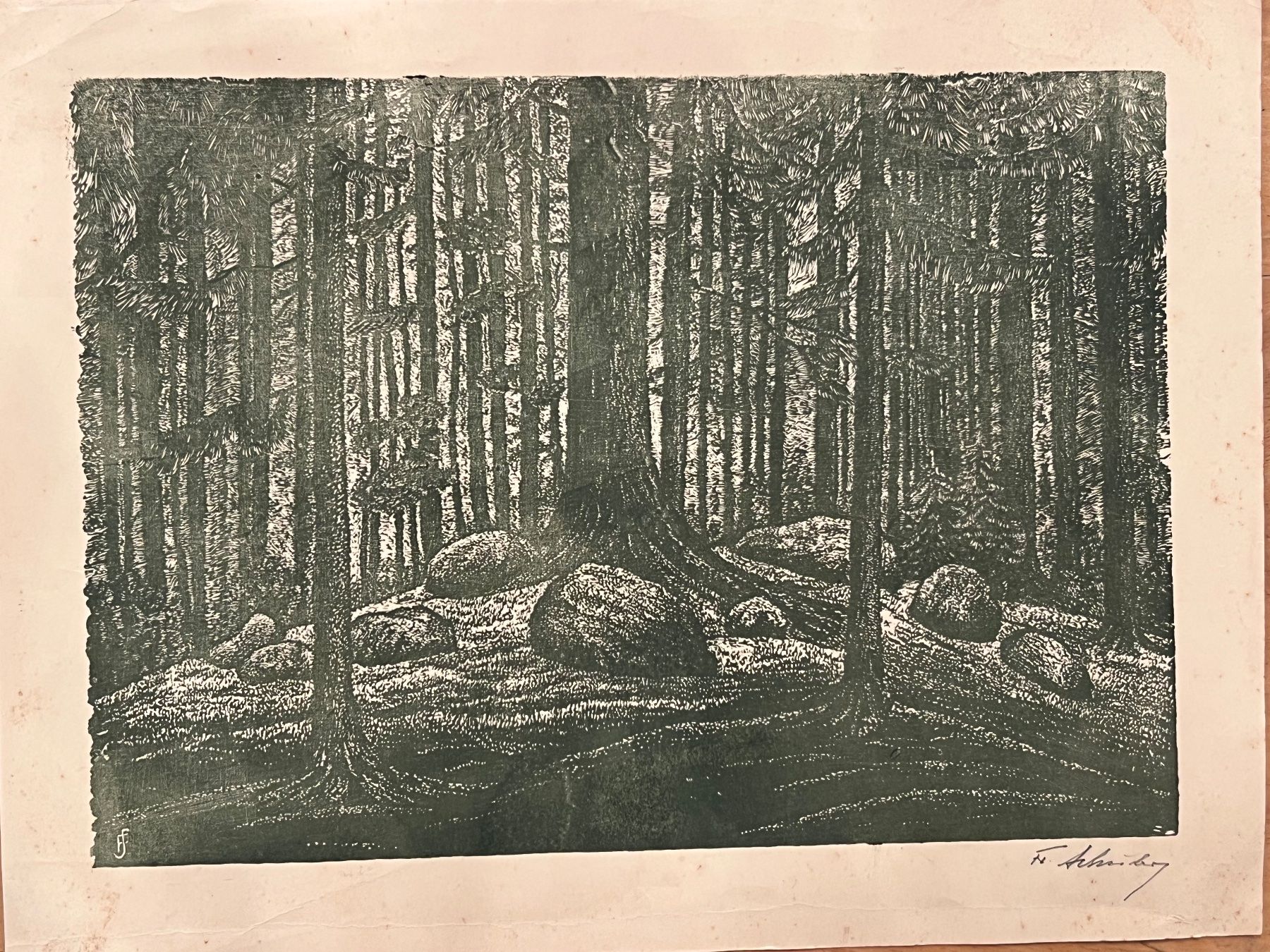 Xilografie: Linolschnitt oder Holzschnitt signiert - FS - um 1930 – Usato da Bern venduto da bergsee-copyright 3