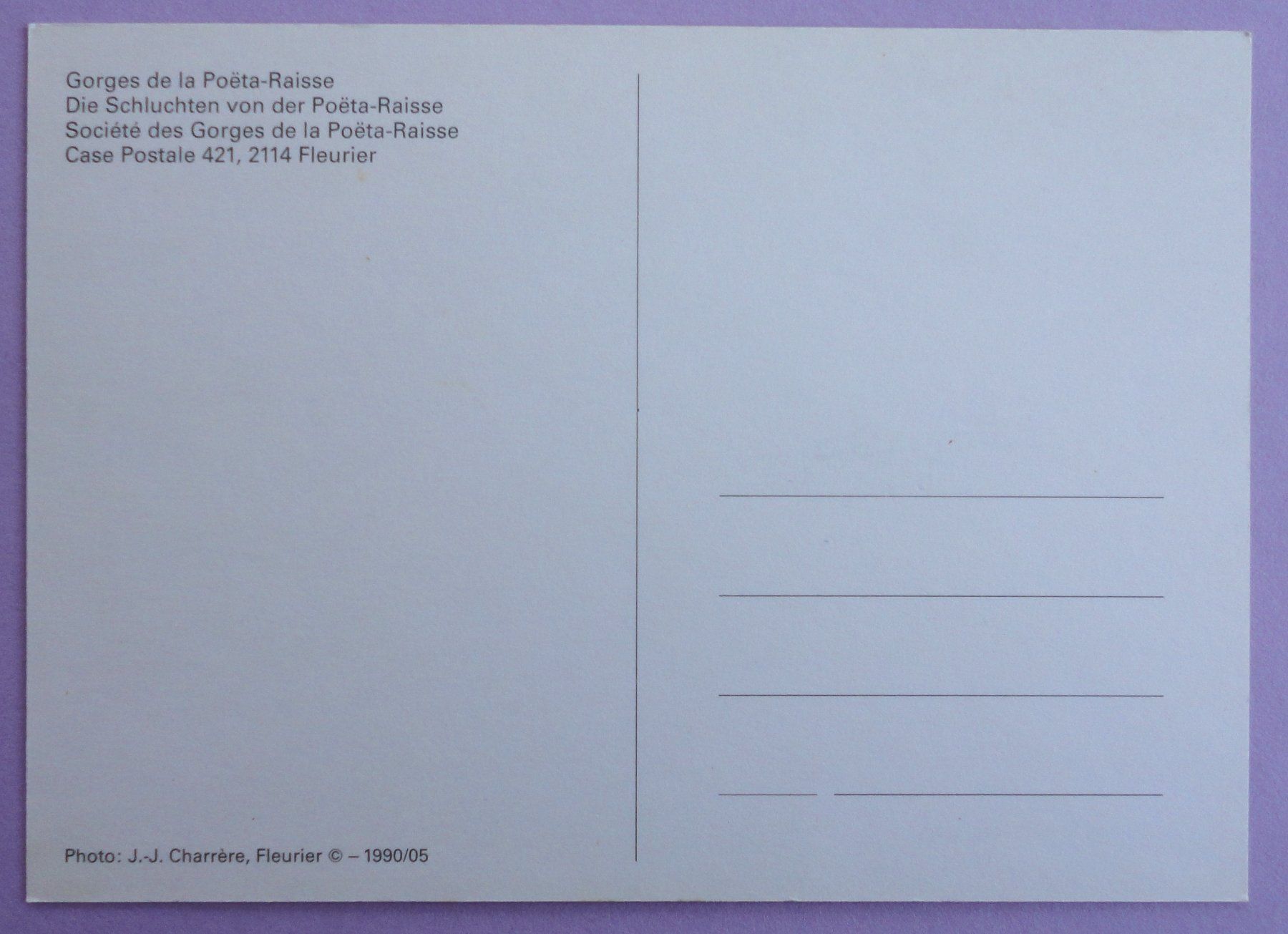Cartoline postali: Gorges de la Poëta-Raisse, Fleurier – Usato da Fétigny venduto da Billy2miny 1