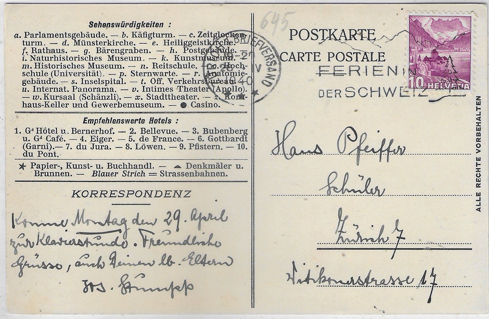 Cartoline postali: Stadtplan der Stadt Bern - Litho – Usato da Ettingen venduto da Kartenplanet 1