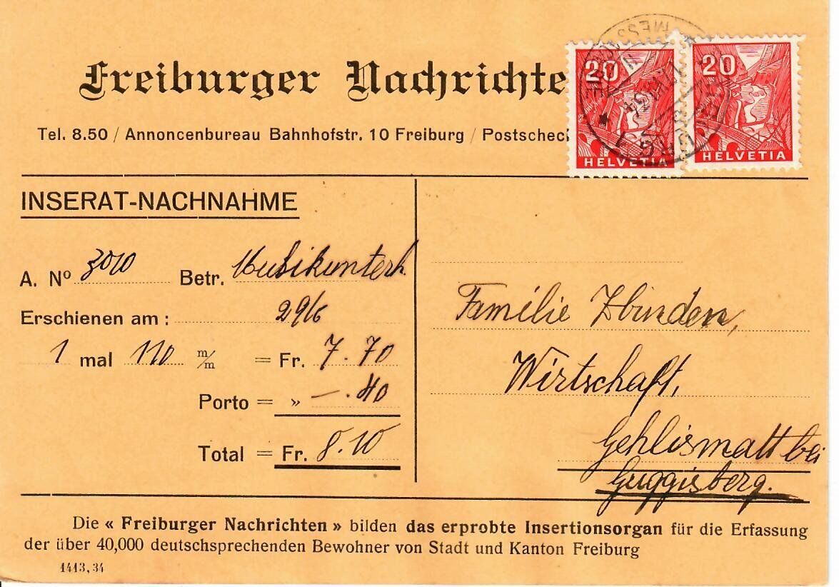 Tutti i francobolli: PK, Freiburger Nachrichten 1934 – Usato da Hochdorf venduto da Ziegel-16