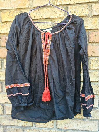 Bestickte Hippie Boho Bluse, Gr 34 (S)