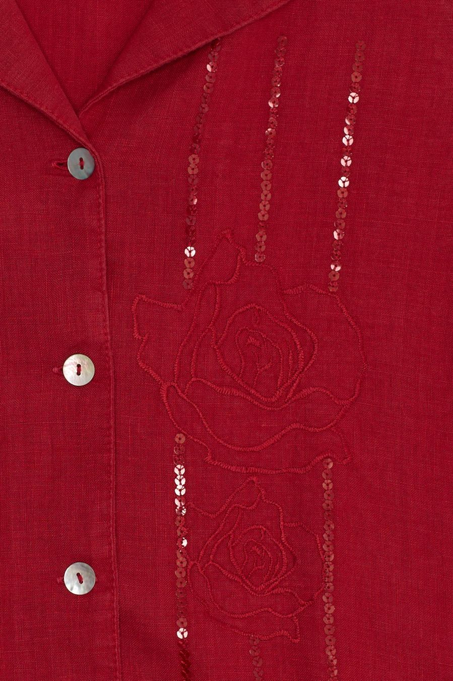 Camicette: Chemisier 100% Lin Rouge Brodé Sequins T. L – Usato da Fribourg venduto da re-fine 4