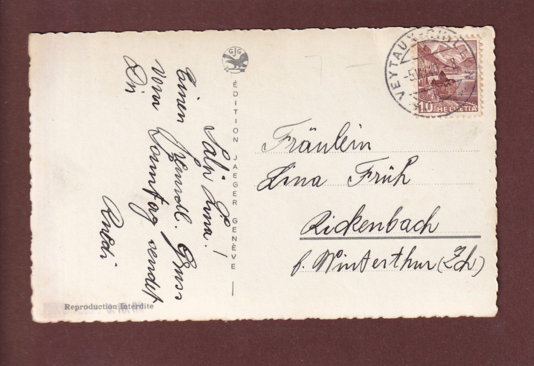 Cartoline postali: ROCHERS DE NAYE - Hôtel - Train - 1940 – Usato da Pully venduto da nicecards 1