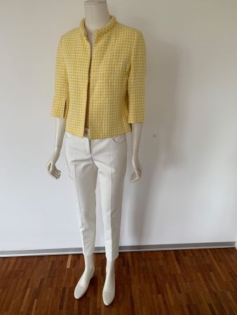 AKRIS: Eleganter gelb/weiss gemusterter Blazer, 36