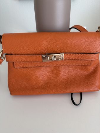 Borsa a tracolla in vera pelle arancione - come nuova!