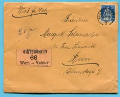 Wertbrief von Hinterrhein nach Bern 1922