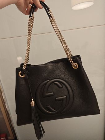 Gucci Handtasche Schwarz Leder Tassels Goldfarbene Kette