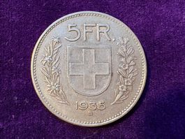 Schweizer 5 Franken Münze 1935 B gebraucht guter Zustand