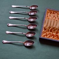 6 Löffel Silber 90  mit orig. Schatulle, Vintage unbenutzt