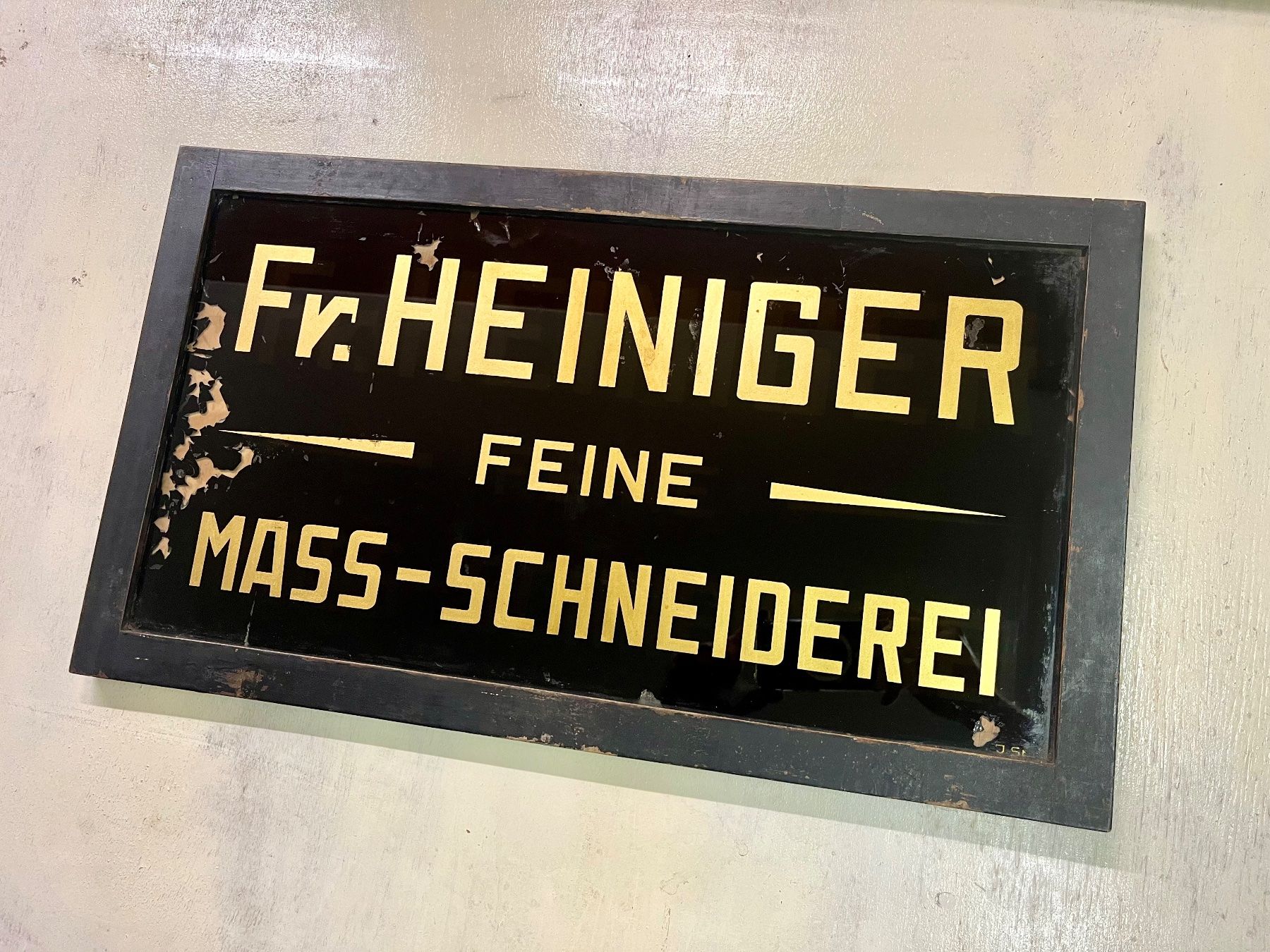 Schilder: Fr. Heiniger - Feine Mass-Schneiderei - Hinterglasbild – Gebraucht aus Erlinsbach von Stu-ff 4