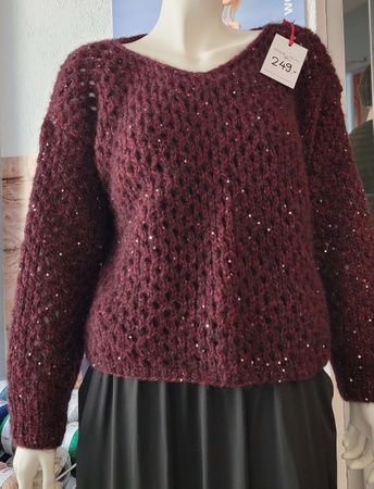 Damen Strickpullover bordeaux mit Pailletten neu