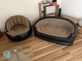 Aufblasbares Sofa und Sessel beige/schwarz gebraucht