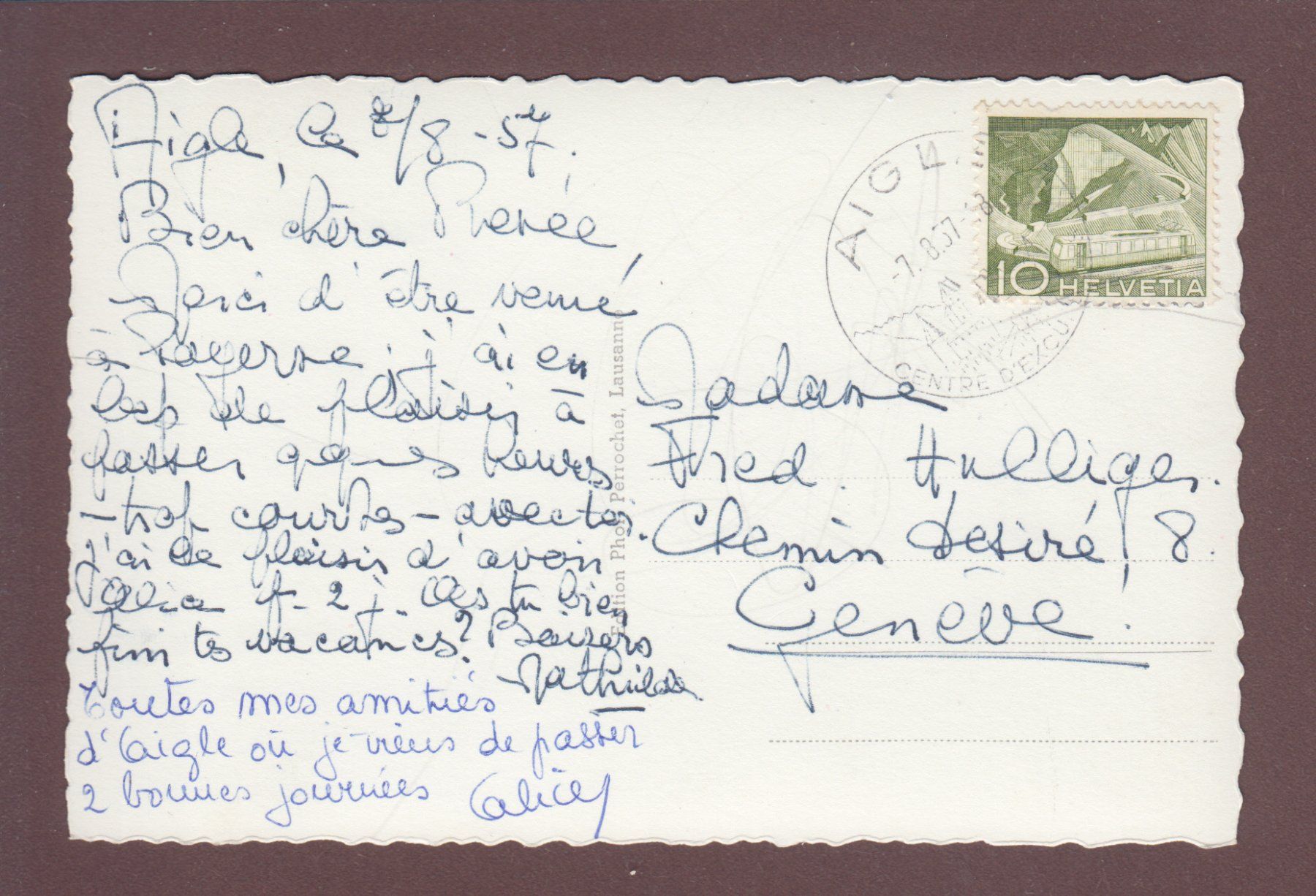 Ansichtskarten: AIGLE - Château - Vaudoise - 1957 – Gebraucht aus Pully von nicecards 1