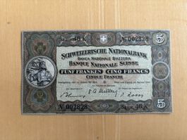 Banknote 5 Franken Schweizerische Nationalbank 1949