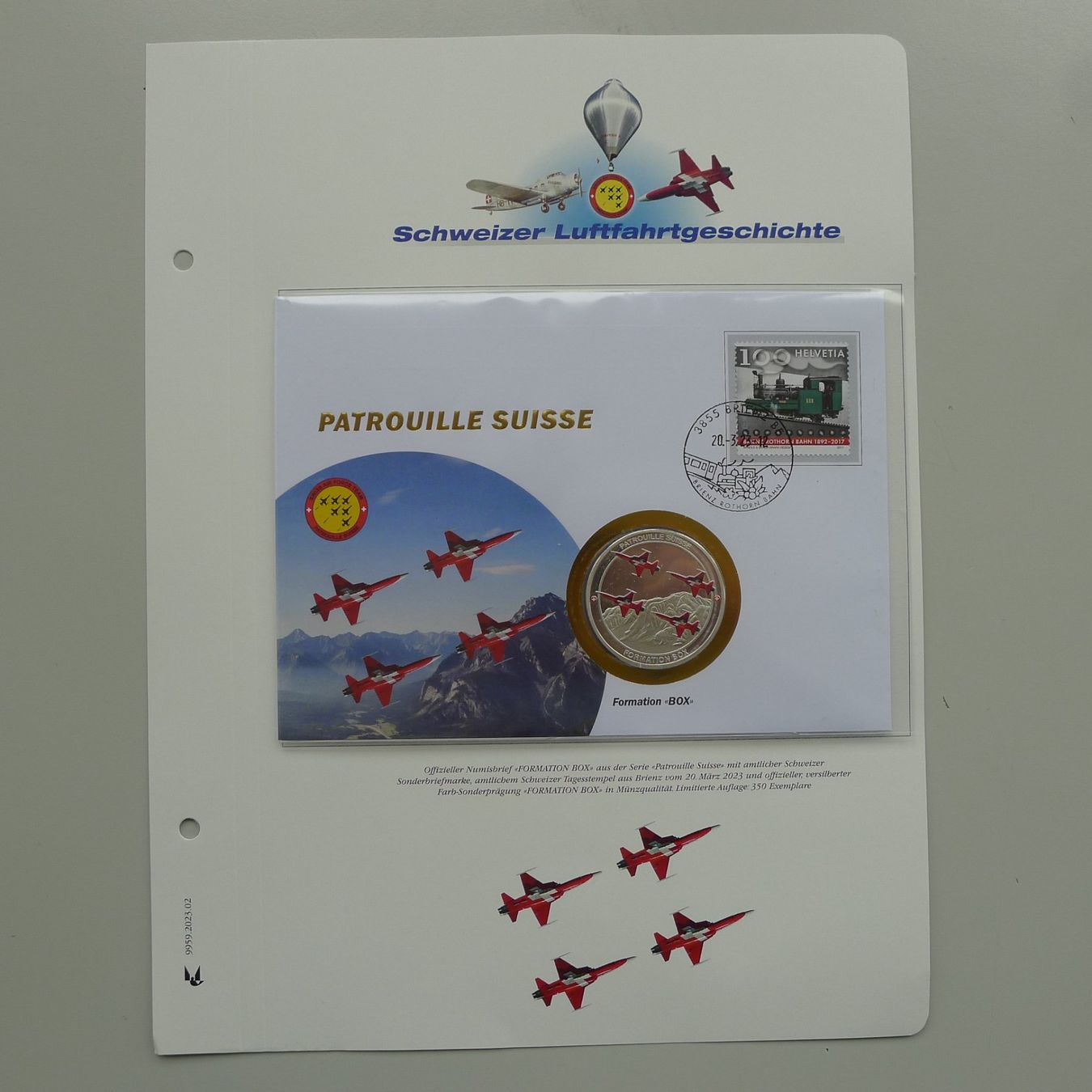 Tutti i francobolli: 2023, Patrouille Suisse Numisbrief "Formation BOX" – Usato da Sursee venduto da Luzernerraute 4