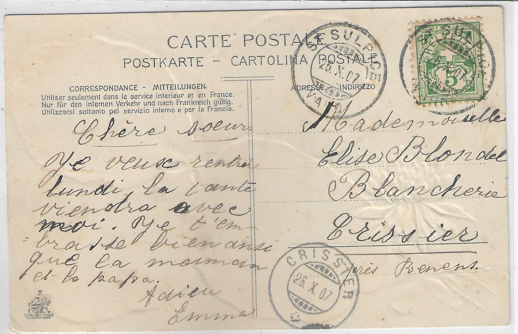 Cartoline postali: Gruss aus Cham - Kleeblatt-Präge-Litho – Usato da Ettingen venduto da Kartenplanet 1