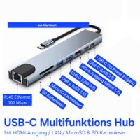 8in1 Hub mit HDMI & LAN & Kartenleser / USB 3.1 / PD / USB-C