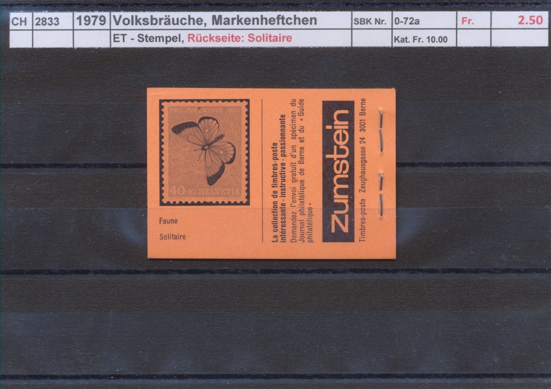 Tutti i francobolli: 1979 "Volksbräuche" - Markenheftchen, ET - Stempel – Usato da Winterthur venduto da Zupogeru 1